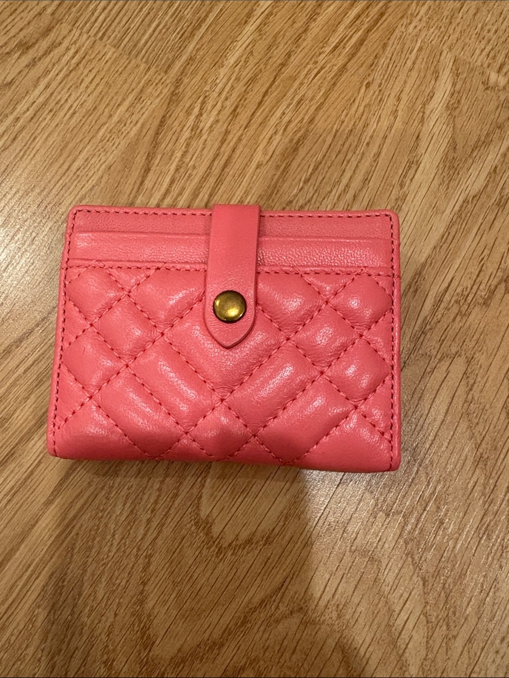 Kurt Geiger Coral Pink Quilted Leather Snap Wallet